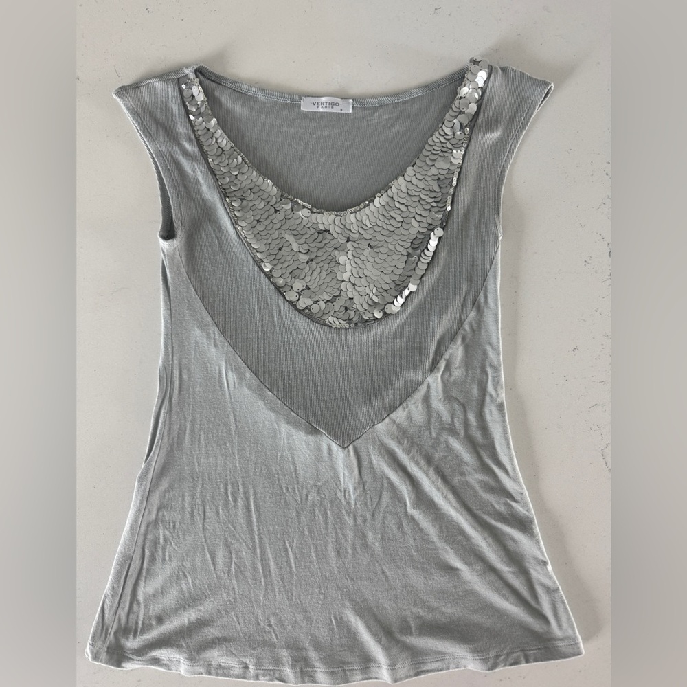 Vertigo Paris Silver Sequin Scoop Neck Tank
